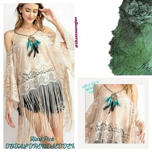 Boho style halter top Lacey adjustable bell sleeve